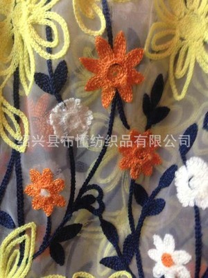 【供應(yīng)歐根紗多色粗線鏈條繡花面料 歐根紗平繡】價(jià)格,廠家,圖片,棉面料,紹興縣布懂紡織品-